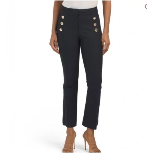 DEREK LAM  10 Crosby Women's Flare Pants With Gold Buttons  Sz: 4 Black - Picture 1 of 15